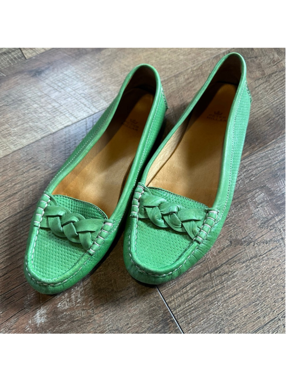 Women's Peter Millar Loafers 7.5 Green with Brown Soles